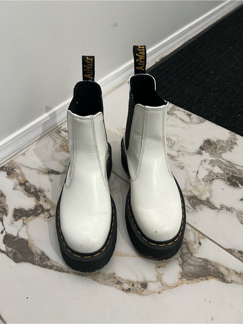 Dr. Martens White & Black Leather Chelsea Boots